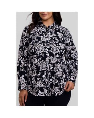 Foxcroft Margie Daisy Cotton Button-Up Shirt - Black