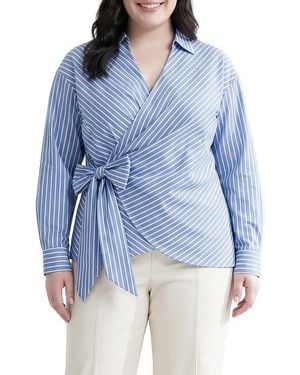 Standards & Practices Stripe Wrap Front Shirt - Blue