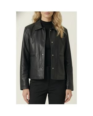 Modenaire Leather Button Front Jacket - Black