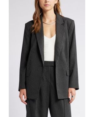 Open Edit Pinstripe Longline Blazer - Black