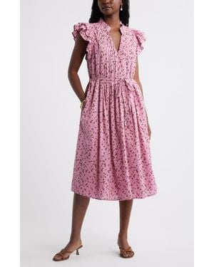 Caslon Ruffle Tie Waist Midi Dress - Pink