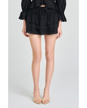 Wayf Sophia Tiered Ruffle Cotton Eyelet Skirt - Black