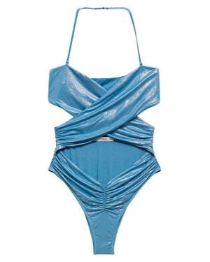Mango Ruched Cutout One-Piece Swimsuit - Blue