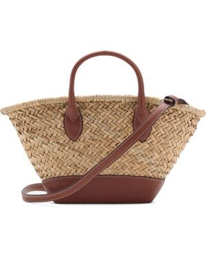 Mango Small Double Handle Natural Fiber Crossbody Bag - Brown