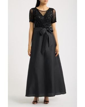 Pisarro Nights Beaded Tie Waist Gown - Black