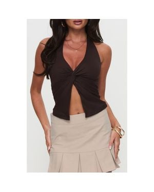 Princess Polly No Hard Feelings Twist Halter Top - Brown