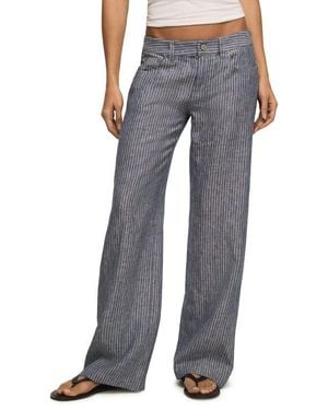 Lucky Brand Stripe Linen Baggy Wide Leg Pants - Gray