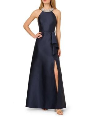 Adrianna Papell Embellished Neck Mikado Gown - Blue