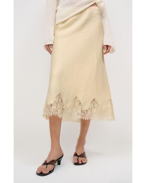 Reformation Carolina Lace Trim Linen Midi Skirt - Natural
