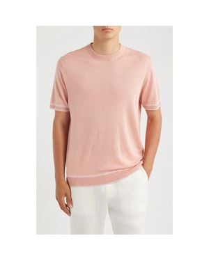 BOSS Norberto Short Sleeve Linen Blend Crewneck Sweater - Pink