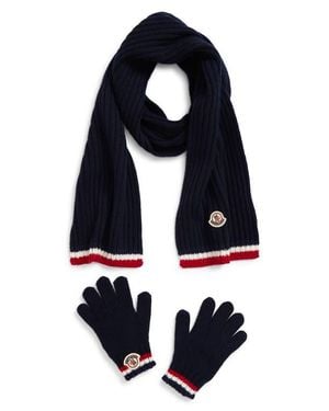 Moncler Kids' Virgin Wool & Cashmere Scarf & Gloves Set - Blue