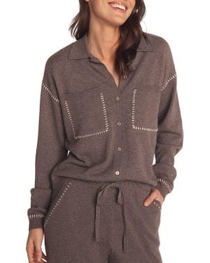 Bella Dahl Whipstitch Button-Up Sweater - Brown