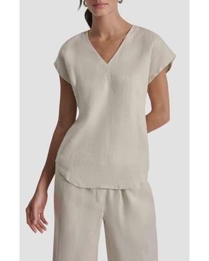 DKNY V-Neck Linen Top - Natural