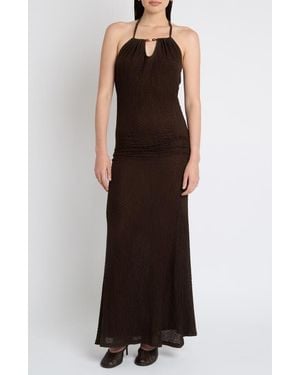 Muse Assembly Halter Jacquard Maxi Dress - Brown