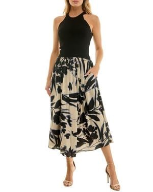 Socialite Floral Print Fit & Flare Tank Dress - Black