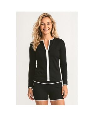 Calypsa Full Zip Peyton Swim Top Two-Toned Collection - Black