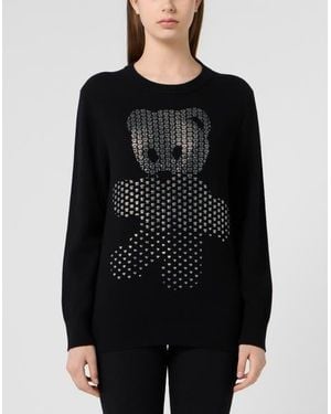 Philipp Plein Wool Cashmere Pullover Teddy - Black