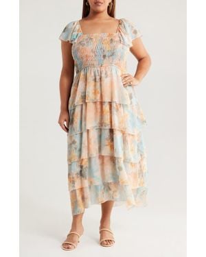 Socialite Smocked Bodice Metallic Tiered Maxi Dress - Natural