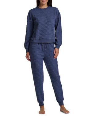 Splendid Heart Stitched Pullover & Jogger Pajamas - Blue