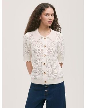 Finery London Marlowe Short Sleeve Crochet Cardigan - Natural