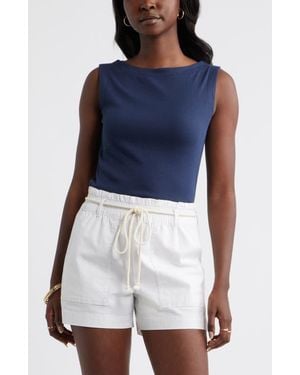 Caslon Boat Neck Rib Tank - Blue