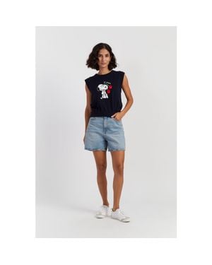 Chinti & Parker Cotton Snoopy Cherry Tank - Blue