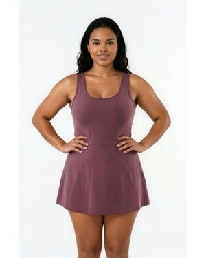Calypsa Plus Size Hayley Tankini-Style Swim Dress With Adjustable Straps And Hidden Bikini Bottoms - Purple