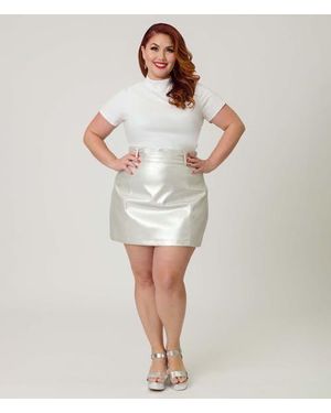 Smak Parlour Plus Size Turtleneck Short Sleeve Knit Crop Top - Gray