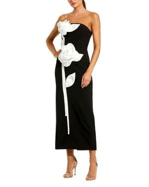 Mac Duggal Strapless Crepe Ankle Dress With 3D Satin Flowers - Black