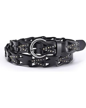 Old Trend Oranda Genuine Leather Woven Studded Statement Belt - Black