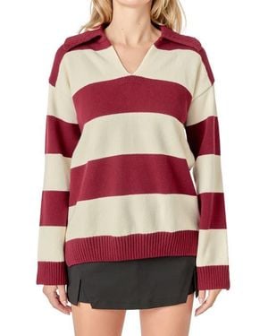 English Factory Stripe Cotton Rugby Sweater - Red