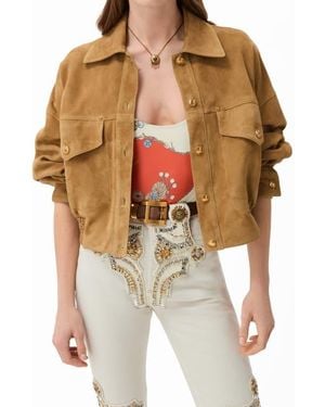 Versace Lambskin Suede Blouson Jacket - Natural