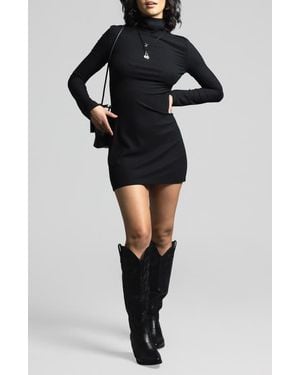 WEEKEND LOS ANGELES Penelope Turtleneck Long Sleeve Rib Minidress - Black