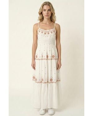 Modenaire Embroidered Tiered Maxi Dress - White