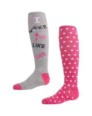 Memoi 2 Pair Pack I Woke Up Like This Knee High Socks - Pink