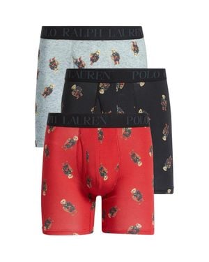 Polo Ralph Lauren Assorted 3-Pack Polo Bear Print Cotton Blend Boxer Briefs Gift Pack - Black