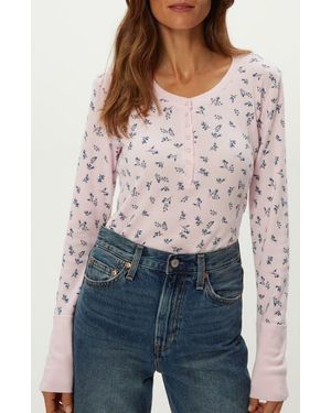 Michael Stars Regan Floral Waffle Knit Henley - Multicolor