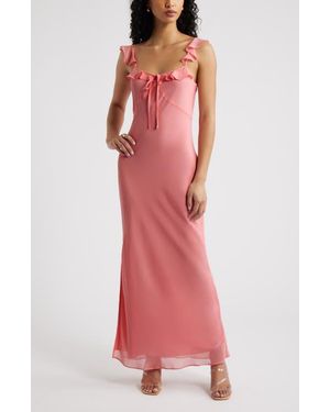 Open Edit Ruffle Chiffon Maxi Dress - Red