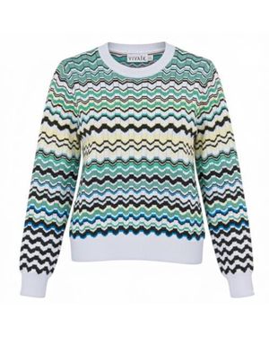 Viva K Crochet Chevron Ribbed Long Sleeve Sweater - Green