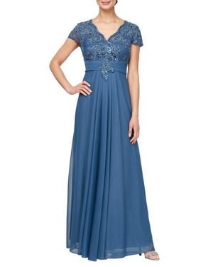 Alex Evenings Lace & Sequin Chiffon Gown - Blue