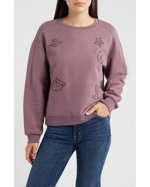 Pendleton Embroidered Cotton French Terry Crewneck Sweatshirt - Purple