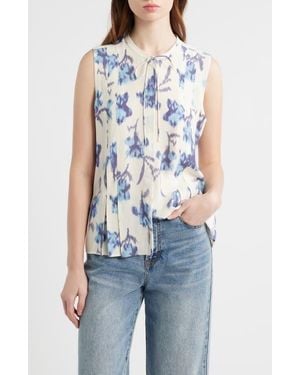 Rag & Bone Arden Floral Tie Neck Blouse - Blue