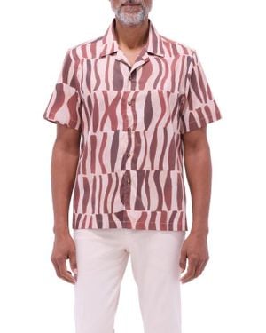 Bugatchi Jackson Abstract Print Stretch Cotton Camp Shirt - Red