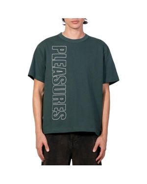 Pleasures Outline Embroidered Logo Heavyweight Cotton T-Shirt - Green