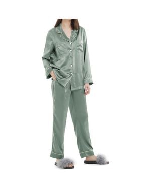 LILYSILK Piping Silk Pajamas Set - Green