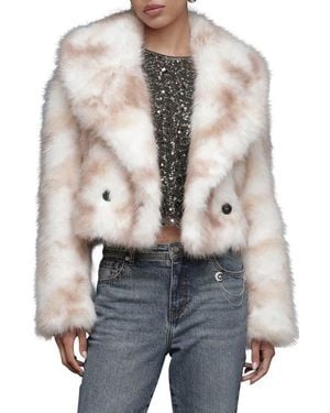 Avec Les Filles Stripe Faux Fur Crop Jacket - Gray