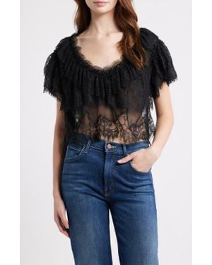 LoveShackFancy Vienne Lace Crop Top - Black