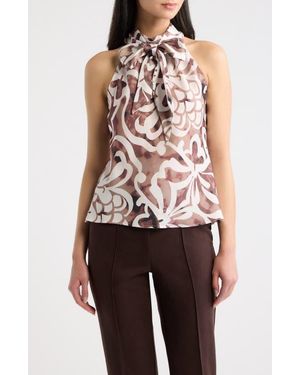 Tahari Pleated Mock Neck Top - Multicolor