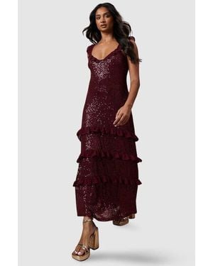 Oasis Occasion Sequin Ruffle Midaxi Dress - Red