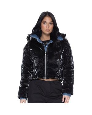 Blue Revival The Mix Denim Shiny Puffer Jacket - Black